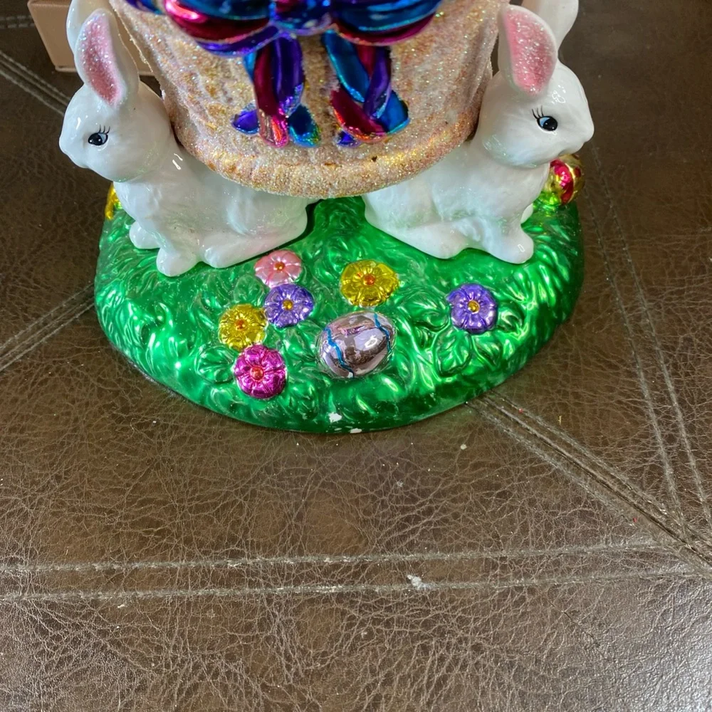 VINTAGE Christopher Radko Easter Bunny & Eggs Decorative Candy Dish 2004 Glitter